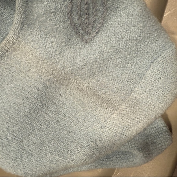 Light Blue Long Sleeve Wool Granny Cardigan with Embroidered Leaf Motif - Picture 8 of 8